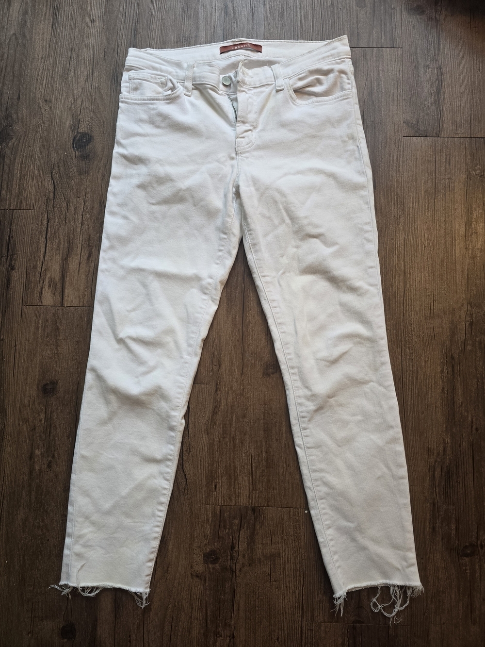 J Brand White Skinny Jeans with Raw Hem